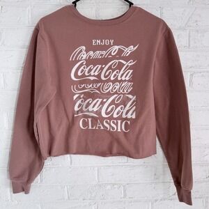 Meijer Women Juniors Coca-Cola Coke Brown Long Sleeves Cropped Shirt Size M